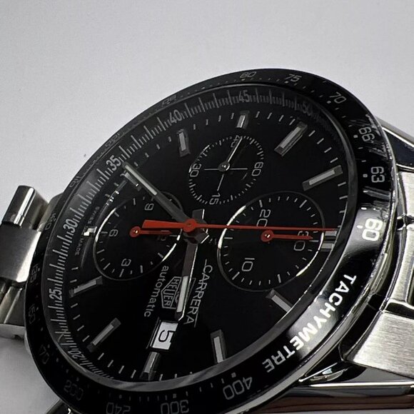 TAG HEUER Carrera Chronograph CV2014-1 Automatic Black Dial Date Steel Watch - Picture 3 of 11